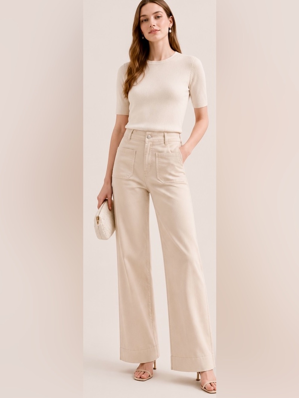 Oat New York Wide-Leg Jeans in Light Beige